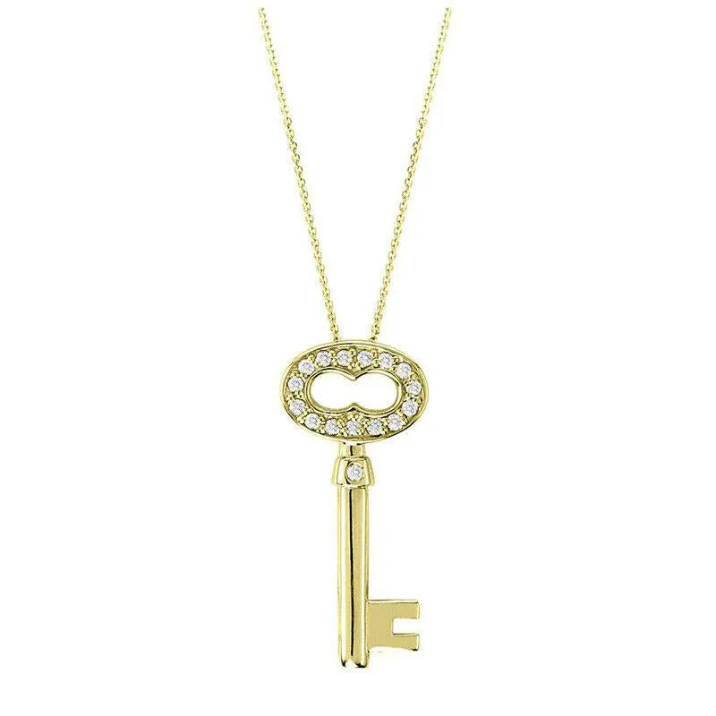 0.15 Carat Natural Diamond Key Necklace Pendant 14K Yellow Gold 18'' chain