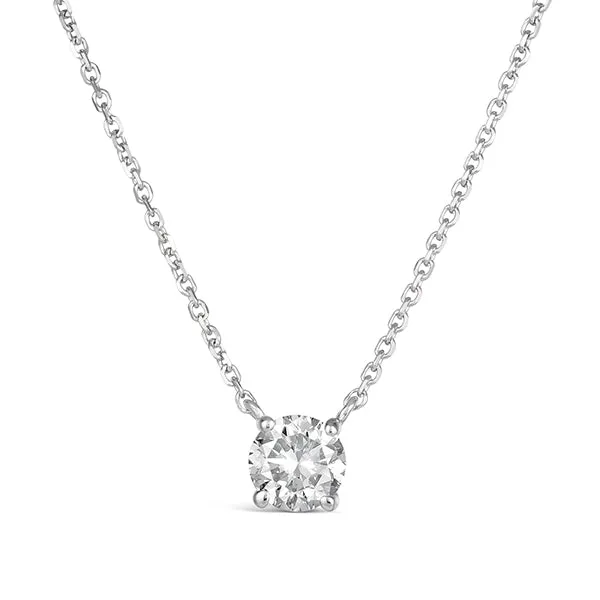 0.25 Carat Natural Diamond Solitaire Necklace 14K White Gold G SI 18''