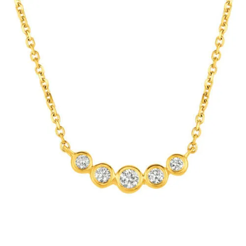 0.35 Carat Natural Diamond Bezel Necklace Pendant 14K Yellow Gold G SI 18 inch