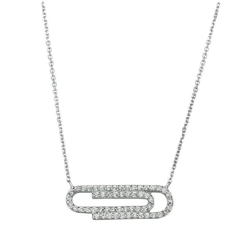 0.40 Carat Natural Diamond Paper Clip Necklace 14K White Gold G SI 18'' chain