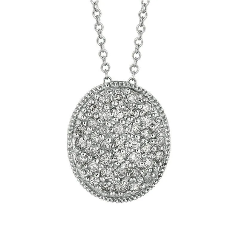 0.65 Carat Natural Diamond Oval Necklace 14K White Gold