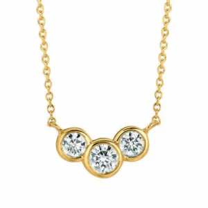 0.75 Carat Natural 3 Stone Diamond Bezel Necklace 14K Yellow Gold G SI