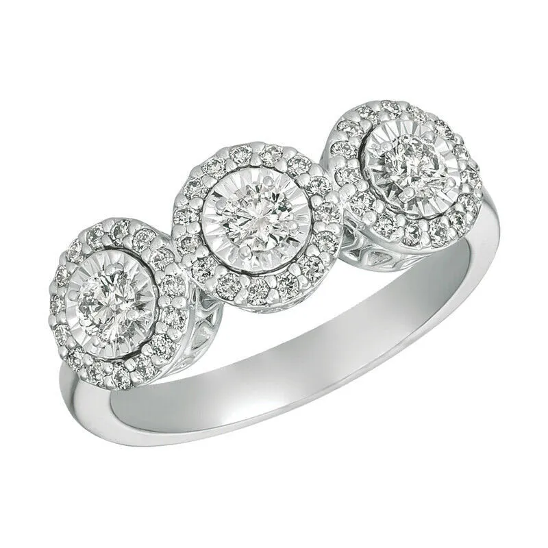 0.75 Carat Natural Diamond Ring G-H SI set in 14K White Gold