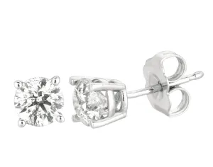 0.75 Carat Natural Diamond Stud Earrings G SI 14K White Gold