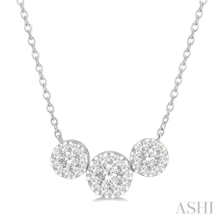 1 1/2 ctw 3-Stone Lovebright Round Cut Diamond Necklace in 14K White Gold
