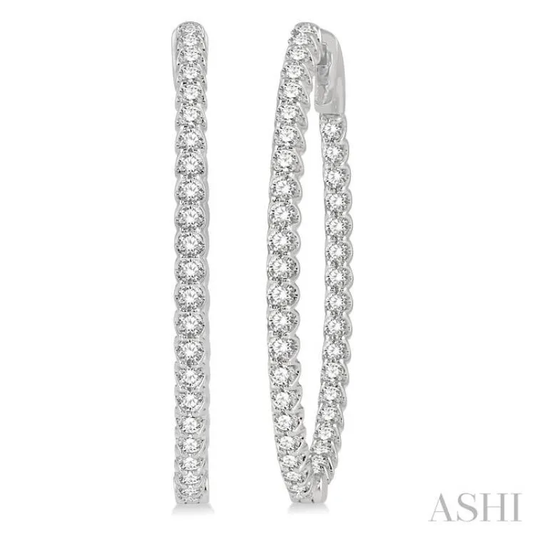 1 1/2 ctw Inside-Out Round Cut Diamond Oval Shape Hoop Earrings in 14K White Gold
