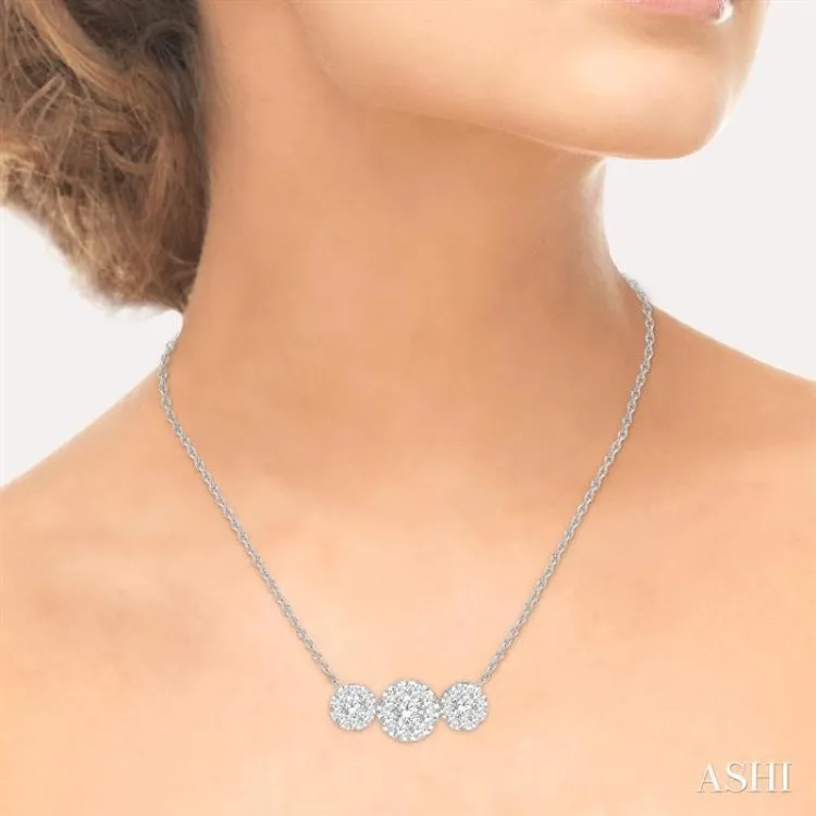 1 ctw 3-Stone Lovebright Round Cut Diamond Necklace in 14K White Gold