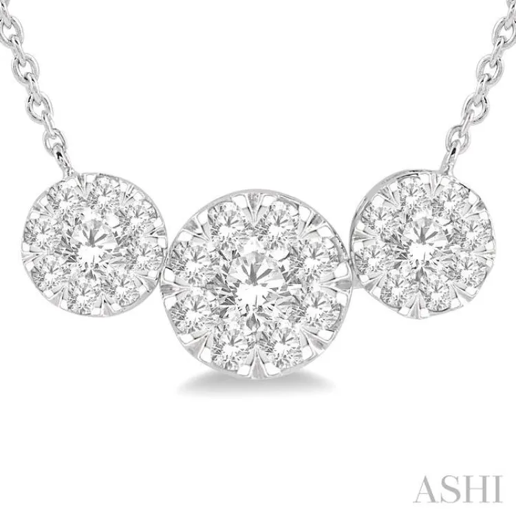 1 ctw 3-Stone Lovebright Round Cut Diamond Necklace in 14K White Gold
