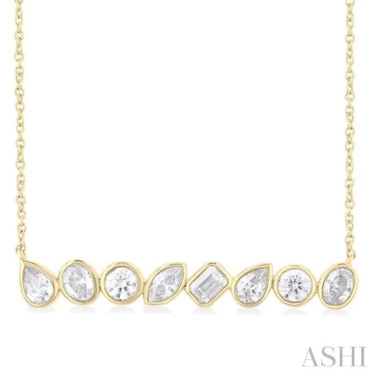1 ctw Bezel Set Mixed Diamond Cut Fashion Necklace in 14K Yellow Gold