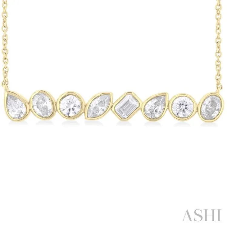 1 ctw Bezel Set Mixed Diamond Cut Fashion Necklace in 14K Yellow Gold