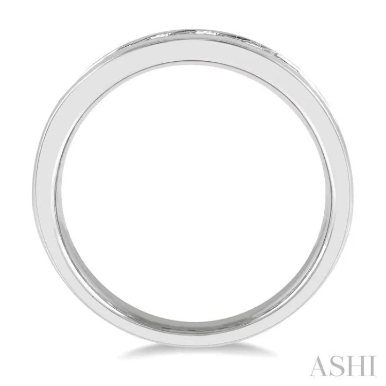 1 ctw Channel Set 11 Stone Round Cut Diamond Wedding Band in 14K White Gold
