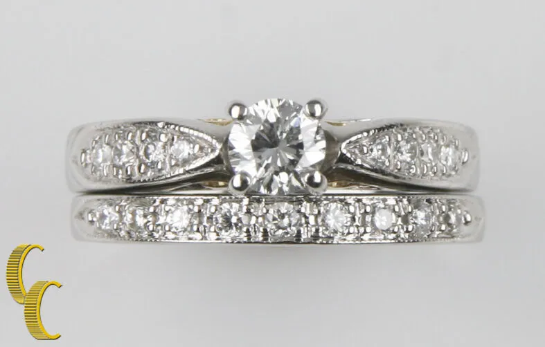 1.00 carat Diamond Platinum & 18k Yellow Gold Wedding Ring Set Size 6.75