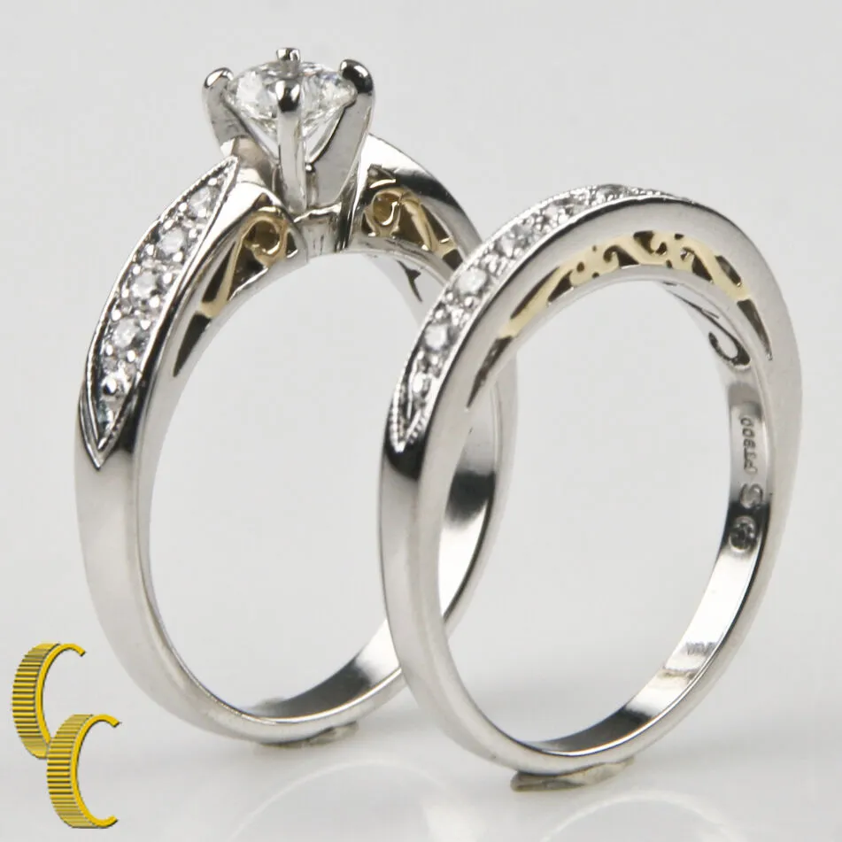1.00 carat Diamond Platinum & 18k Yellow Gold Wedding Ring Set Size 6.75