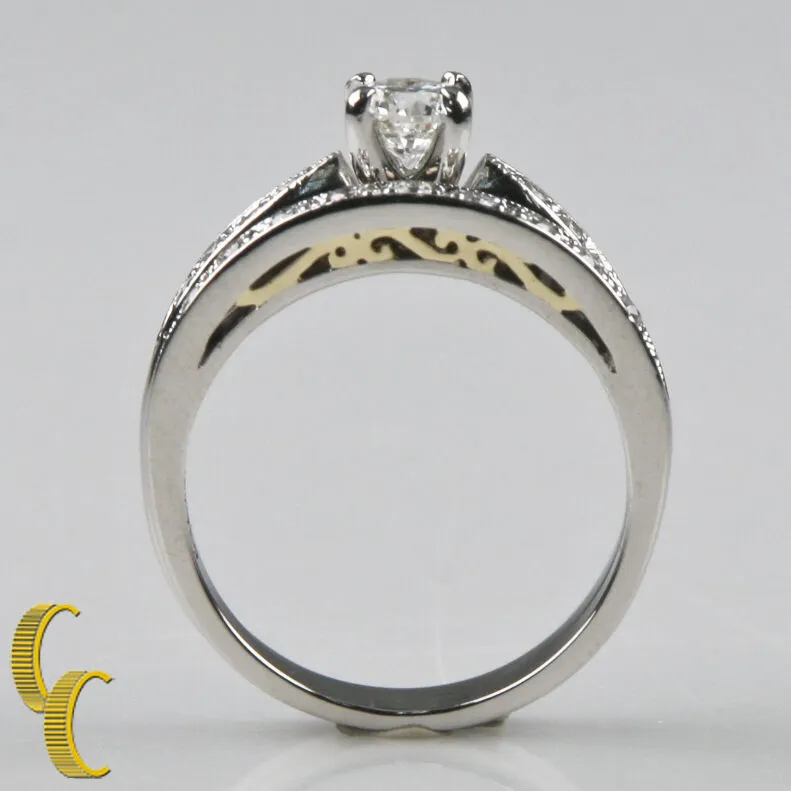 1.00 carat Diamond Platinum & 18k Yellow Gold Wedding Ring Set Size 6.75