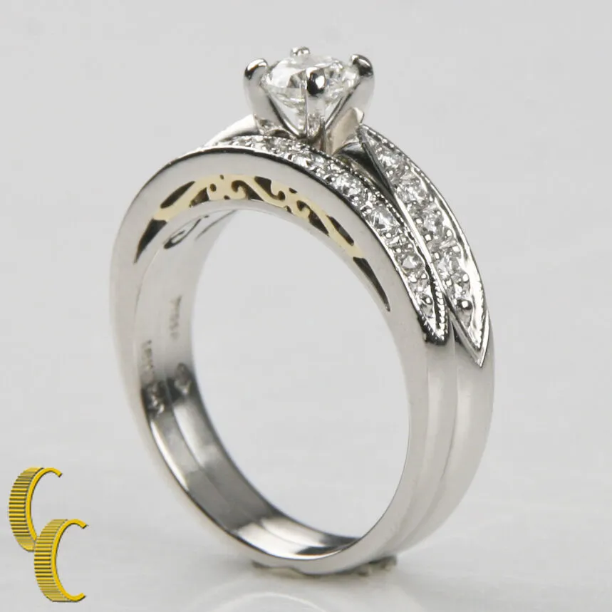 1.00 carat Diamond Platinum & 18k Yellow Gold Wedding Ring Set Size 6.75