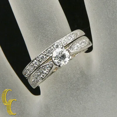 1.00 carat Diamond Platinum & 18k Yellow Gold Wedding Ring Set Size 6.75
