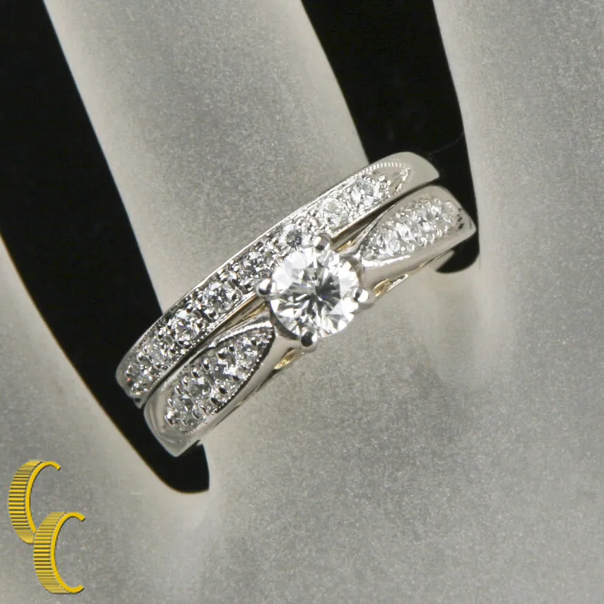 1.00 carat Diamond Platinum & 18k Yellow Gold Wedding Ring Set Size 6.75