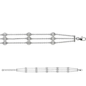 1.00 Carat Natural 3 Rows Diamond Bracelet G SI 14K White Gold 7 pointers