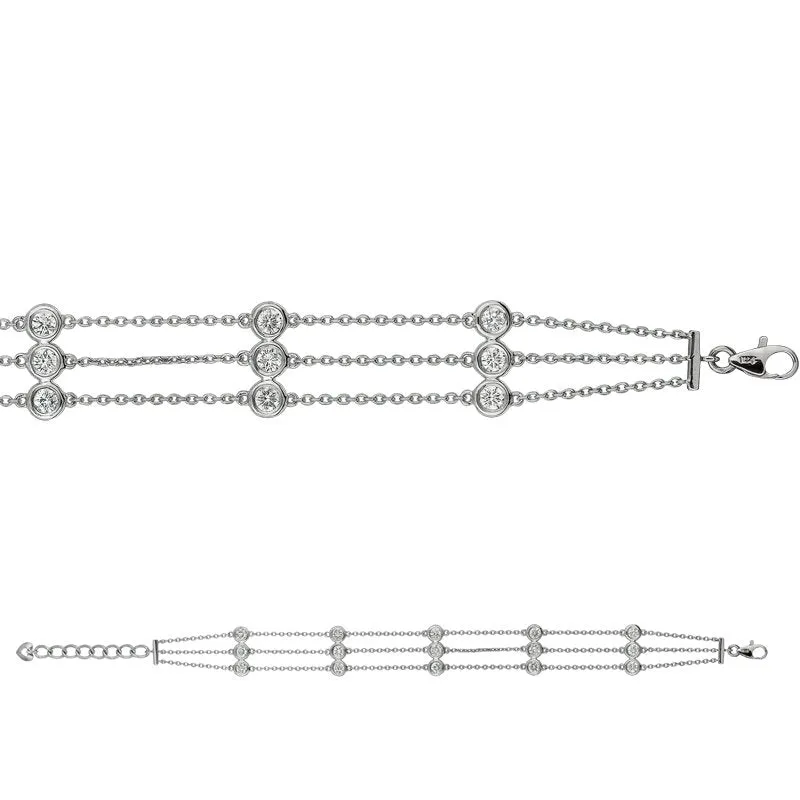 1.00 Carat Natural 3 Rows Diamond Bracelet G SI 14K White Gold 7 pointers