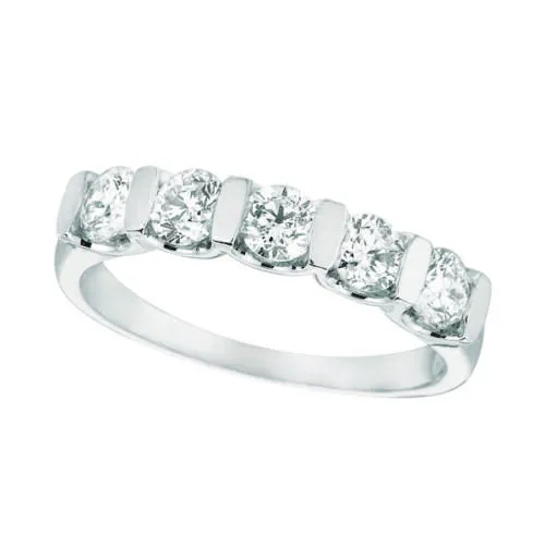 1.00 Carat Natural Diamond 5 Stone Ring Band G SI 14K White Gold