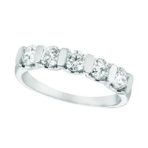 1.00 Carat Natural Diamond 5 Stone Ring Band G SI 14K White Gold