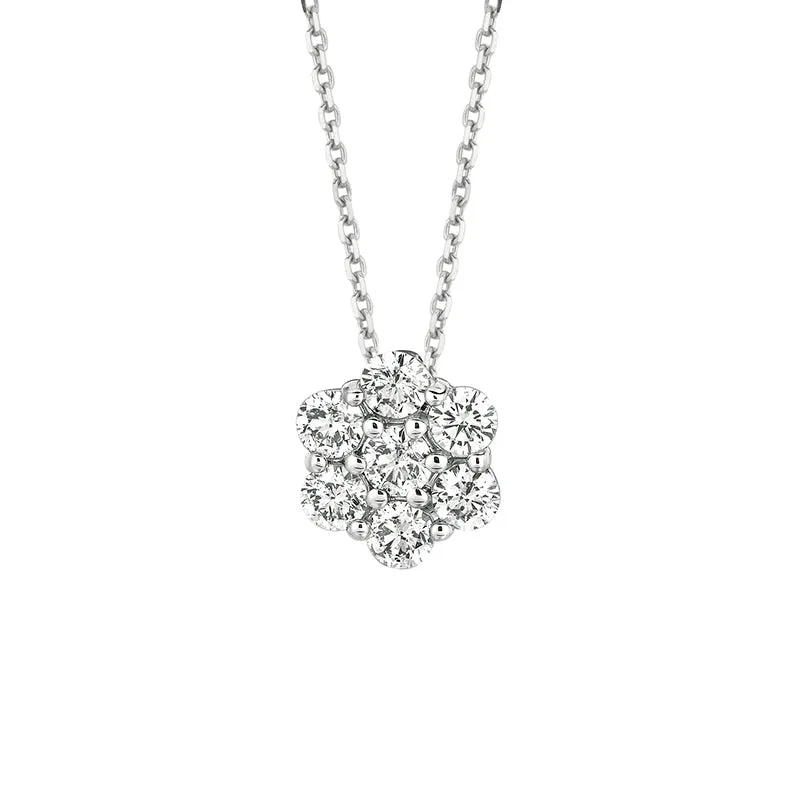 1.00 Carat Natural Diamond Flower Necklace 14K White Gold G SI 18 inches chain