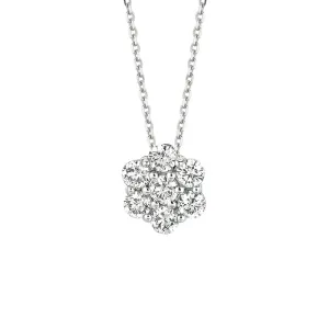 1.00 Carat Natural Diamond Flower Necklace 14K White Gold G SI 18 inches chain