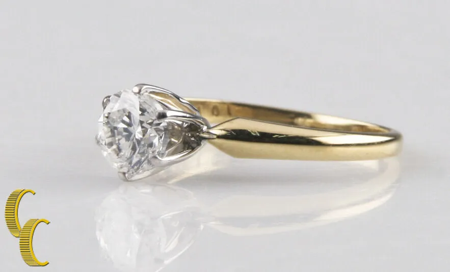 1.01 Carat Round Diamond Solitaire 18k Yellow Gold Engagement Ring Size 6.25