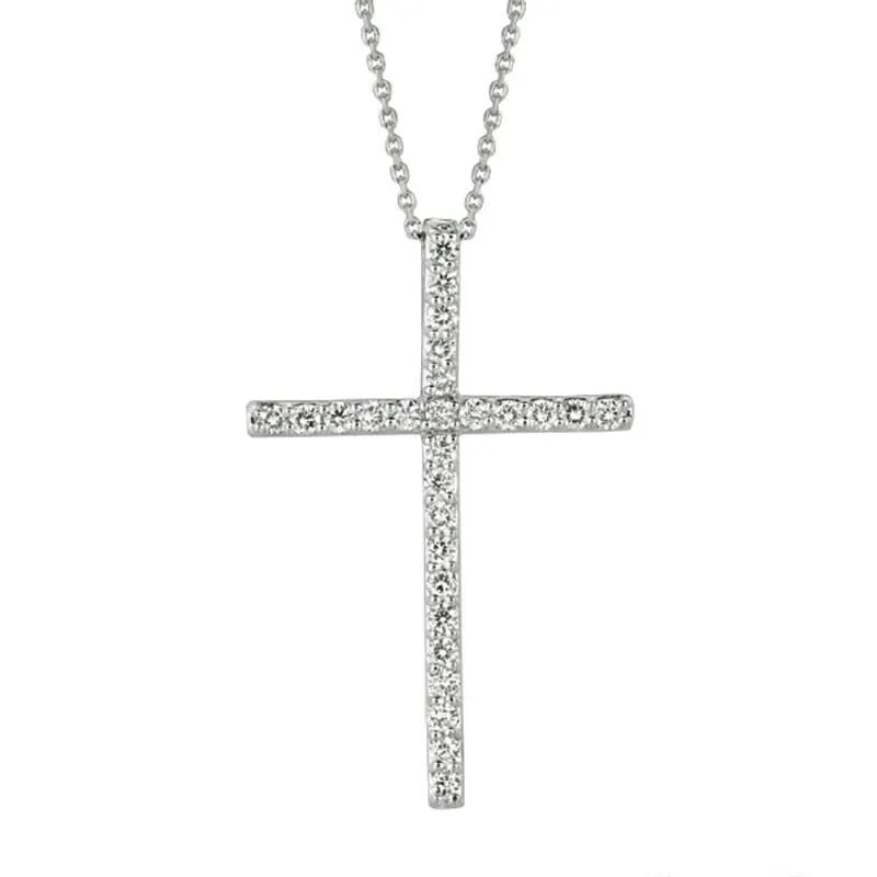 1.01 Ct Natural Diamond Cross Necklace 14K White Gold G SI 18 inches chain