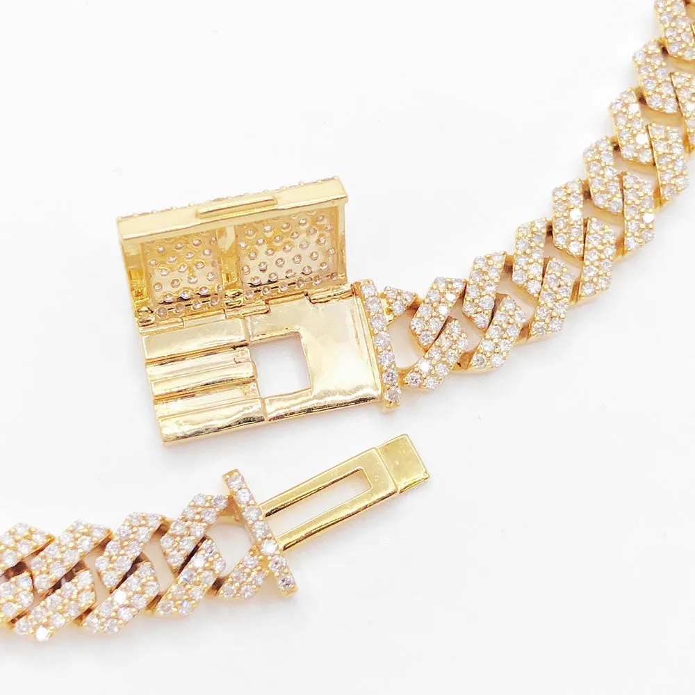 10K Gold Genuine Diamond Straight Edge Cuban Bracelet
