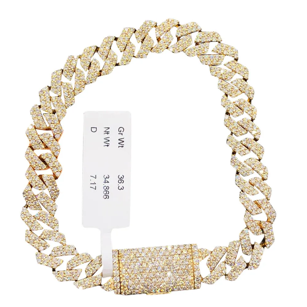 10K Gold Genuine Diamond Straight Edge Cuban Bracelet