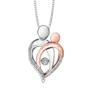 10K White and Rose Gold (0.07ct) Dancing Diamond Mother and Child Pendant