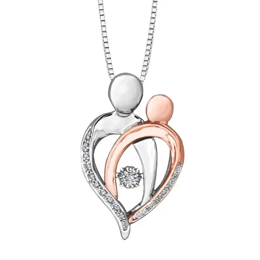10K White and Rose Gold (0.07ct) Dancing Diamond Mother and Child Pendant