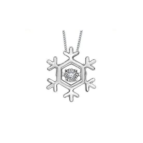 10K White Gold (0.02ct) Canadian Dancing Diamond Snowflake Pendant