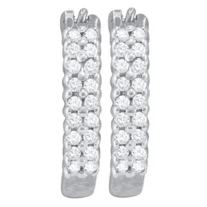 10K White Gold Round Pave-set Diamond Huggie Hoop Earrings 1/4 Cttw