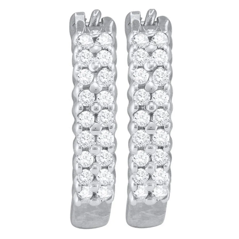 10K White Gold Round Pave-set Diamond Huggie Hoop Earrings 1/4 Cttw