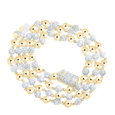 10K YELLOW GOLD ROUND DIAMOND 18-INCH BALL LINK CHAIN NECKLACE 4 CTTW