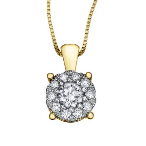 10K Yellow Gold Starburst (0.06ct) Diamond Cluster Halo Pendant