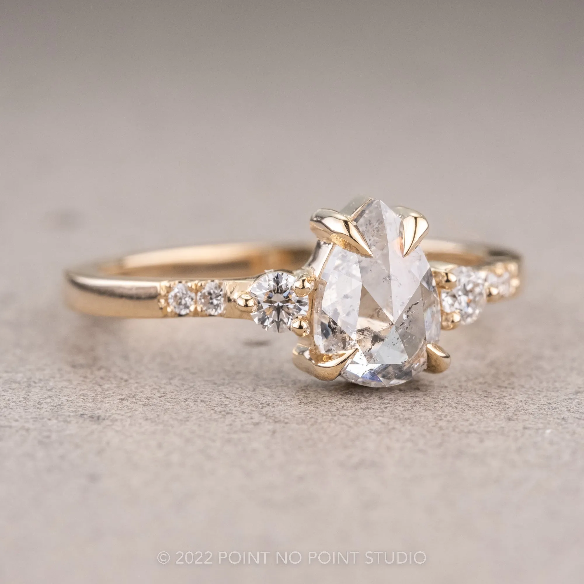 1.15 Carat Salt and Pepper Pear Diamond Engagement Ring, Eliza Setting, 14K Yellow Gold