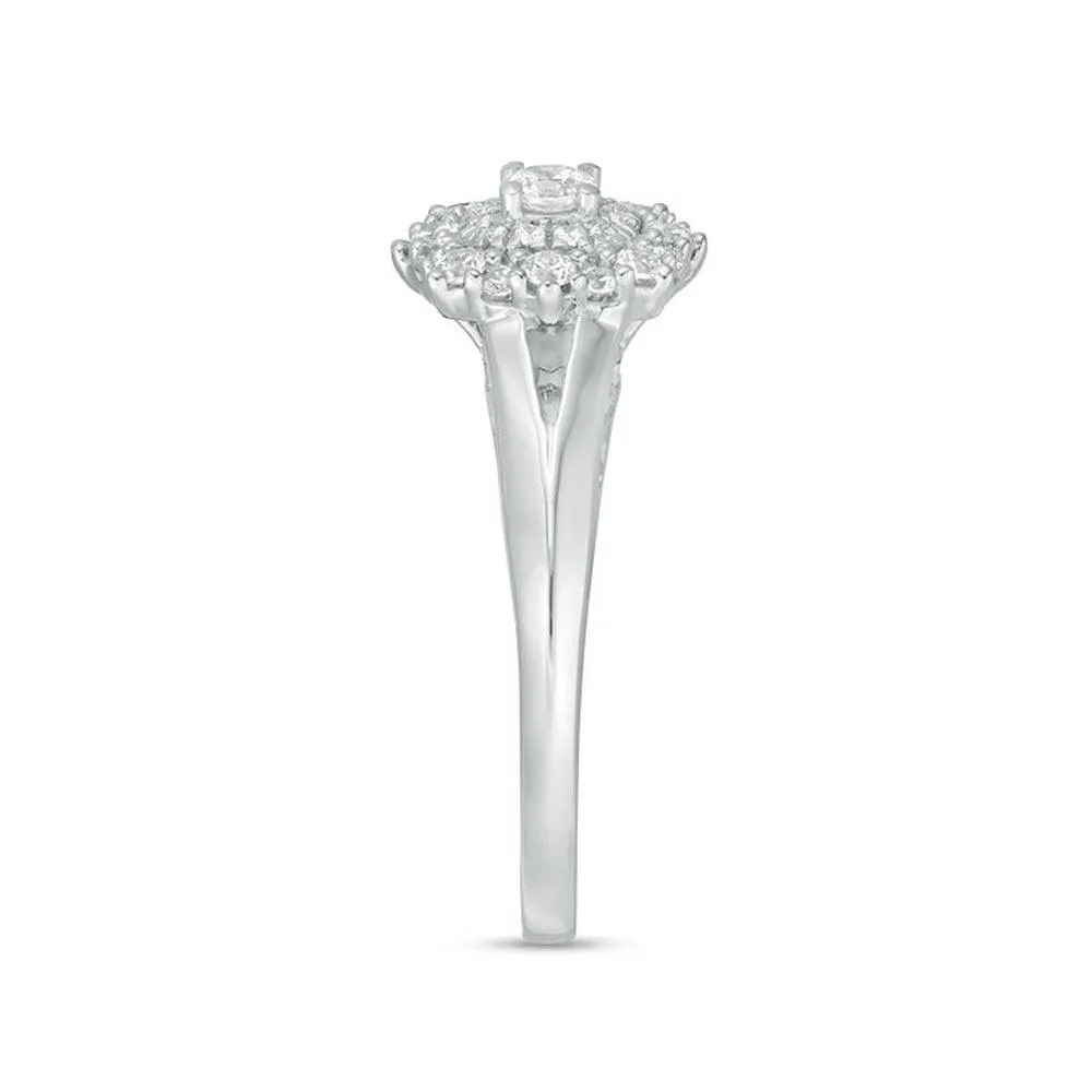 1/2 Cttw Diamond Double Cushion Frame Engagement Ring in 10K White Gold (0.50 Cttw, J-I2) Diamond Vintage Ring