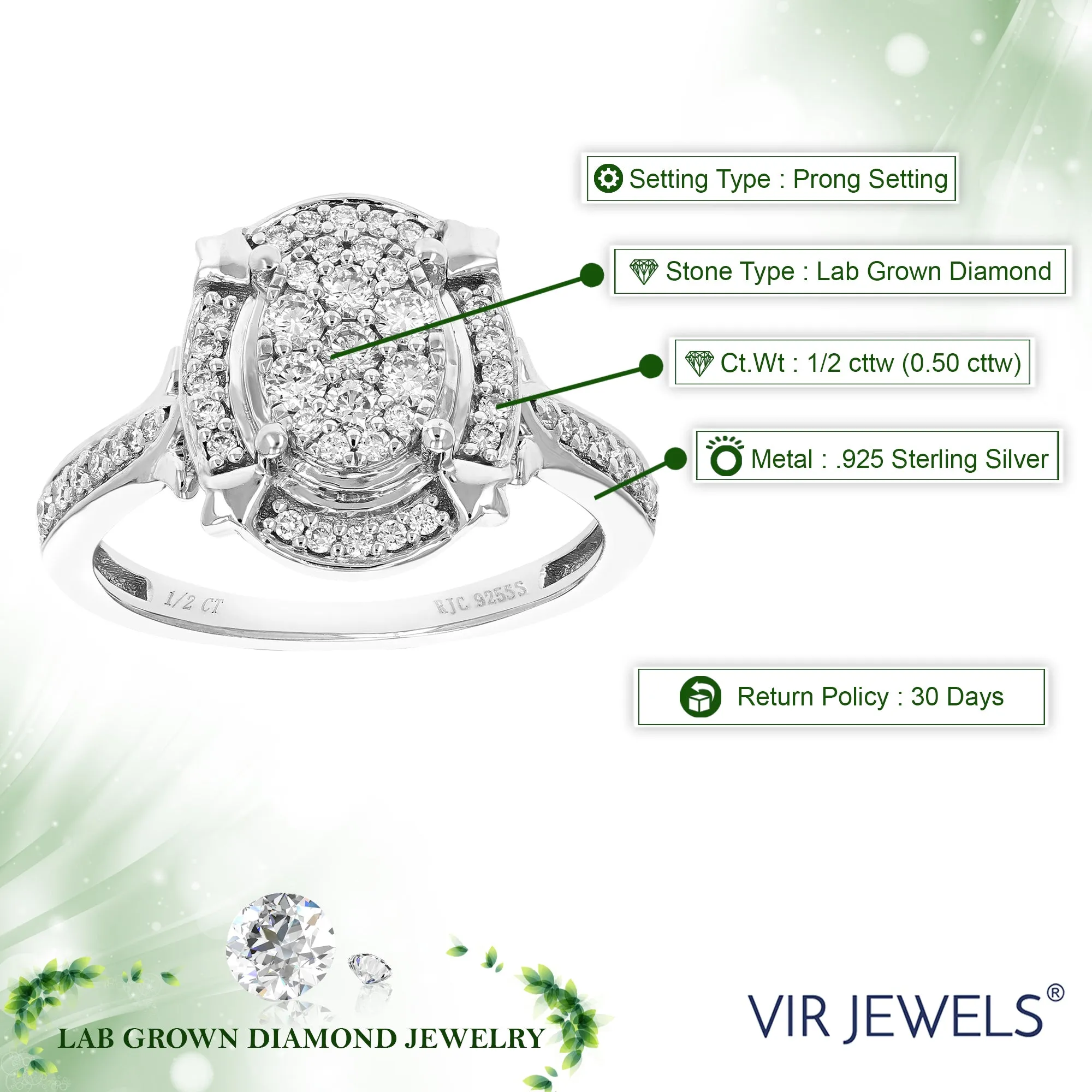 1/2 cttw Lab Grown Diamond Oval Engagement Rings Sterling Silver