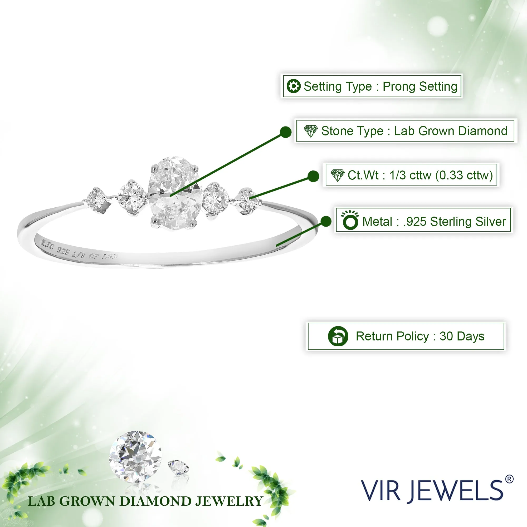 1/3 cttw Diamond Engagement Ring for Women, Round Lab Grown Diamond Engagement Ring in .925 Sterling Silver, Prong Setting