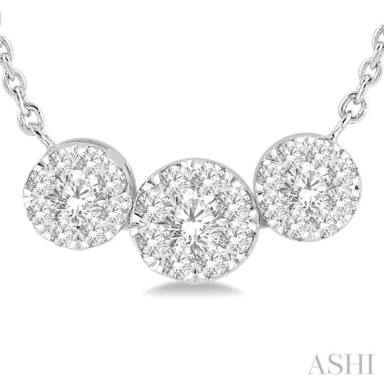 1/3 ctw 3-Stone Lovebright Round Cut Diamond Necklace in 14K White Gold