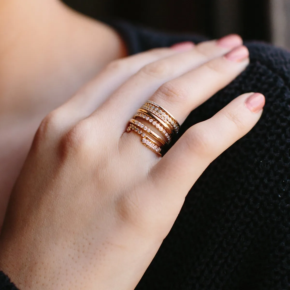 14K 5 Tiny Diamond Bezel Ring