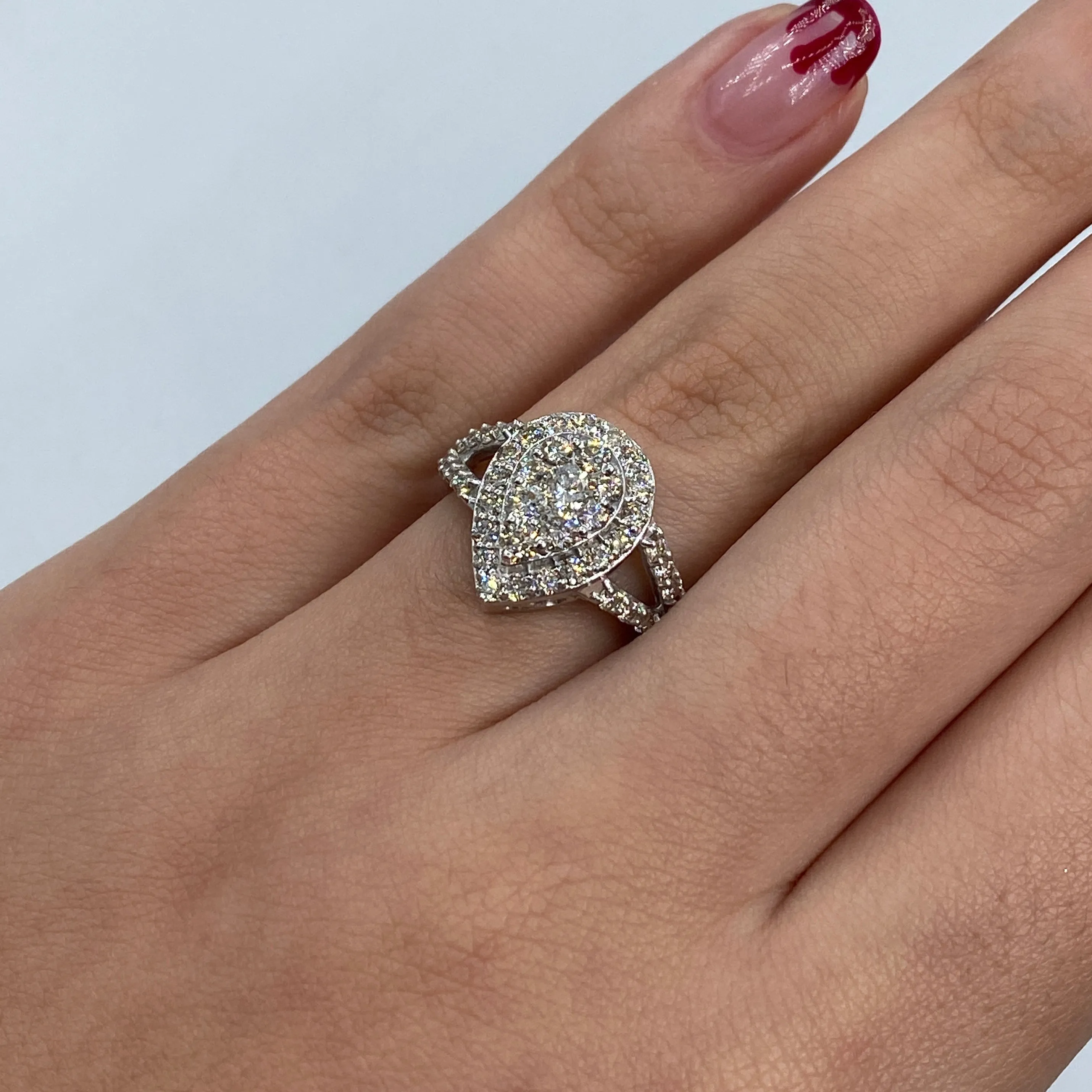 14K Cherish Halo Pear Diamond Engagement Ring
