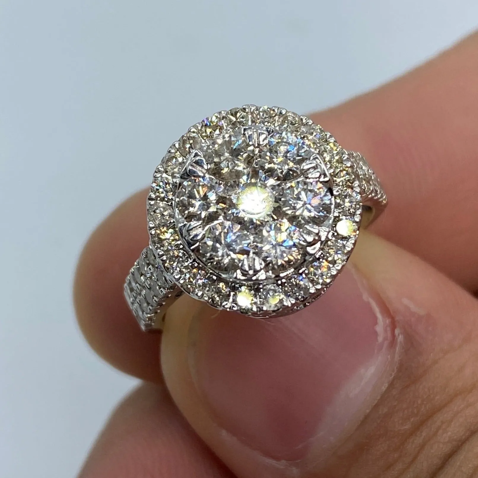 14K Circle 3D Flower Diamond Engagement Ring