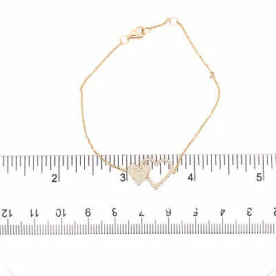 14K Diamond Double Heart Bracelet Yellow Gold