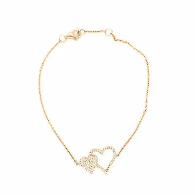 14K Diamond Double Heart Bracelet Yellow Gold