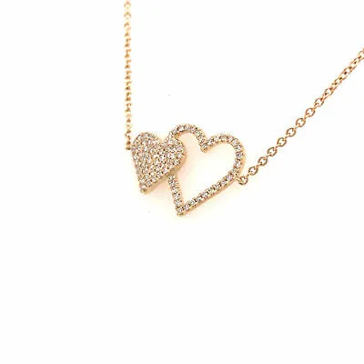 14K Diamond Double Heart Bracelet Yellow Gold