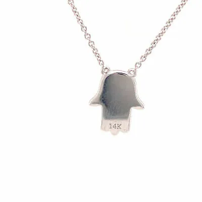 14K Diamond Hamsa Necklace White Gold